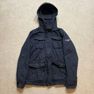 Abercrombie & Fitch Hooded Military Field Jacket Mens Medium Navy Utility‎ Parka